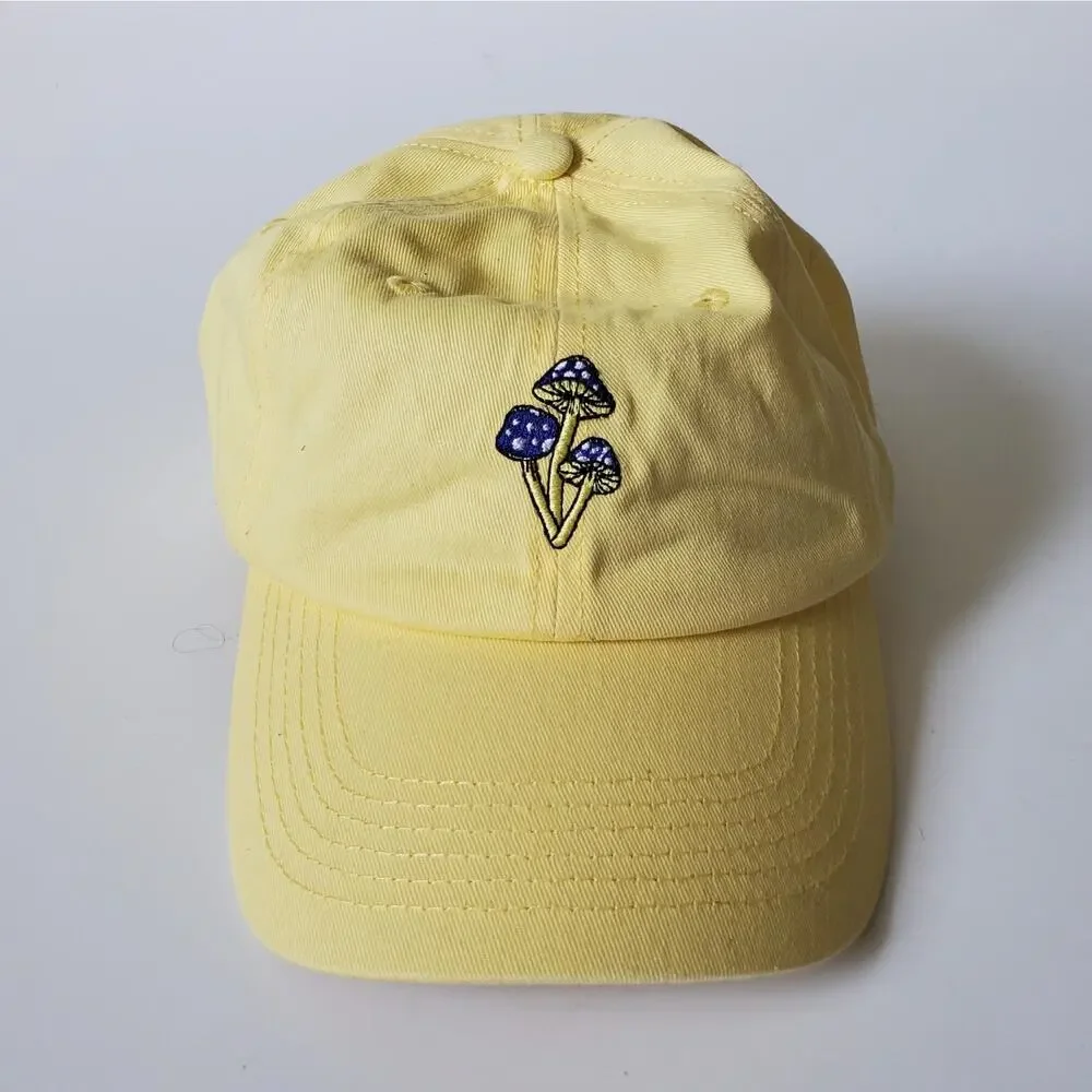 Huffer Embroidered Shrooms Ace Cap Medium Yellow Hippie Summer Outdoor